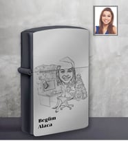 Kişiye Özel Yılbaşı Bayan Karikatürlü Siyah Benzinli Çakmak Model-1