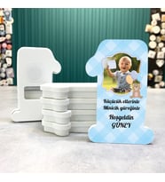 1 Yaş Açacaklı Resimli Hediyelik Magnet - Mavi Tasarım Çocuk - Doğum Günü Açacak Magnet