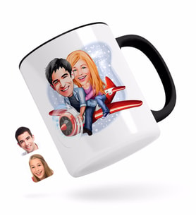 BK Gift Kişiye Özel Sevgililer Karikatürlü Siyah Kupa Bardak-11