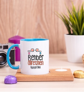 Rehber Öğretmen Ahşap Altlıklı Mumlu Mavi Kupa Bardak