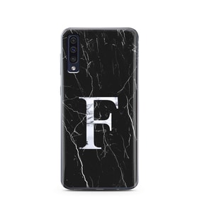 Samsung A50 Siyah Mermer Harf Tasarımlı Telefon Kılıfı F-Harfi 