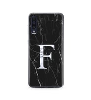 Samsung A50 Siyah Mermer Harf Tasarımlı Telefon Kılıfı F-Harfi 