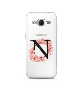 Pembe Çiçekli Harf Tasarım Süper Şeffaf Silikon Telefon Kılıfı Samsung Core Prim