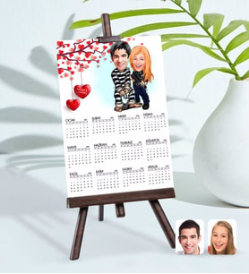 BK Gift Kişiye Özel 15x21 cm Fotoğraf Kartlı Sevgililer Karikatürlü Şövaleli 2024 Takvim -7 (Beyaz)