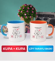 İkili Sen Başıma Gelen En Güzel Şeysin Sevgililer Günü Hediyesi Kupa Bardak Mavi Turuncu