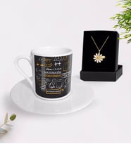 BK Gift Kişiye Özel Matematik Öğretmeni Türk Kahvesi Fincanı ve İsimli Papatya Kolye Hediye Seti-10 (Model 1)