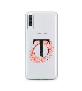 Pembe Çiçekli Harf Tasarım Süper Şeffaf Silikon Telefon Kılıfı Samsung A70 T-Har