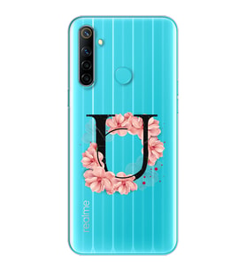 Pembe Çiçekli Harf Tasarım Süper Şeffaf Silikon Telefon Kılıfı Oppo Realmi 6i U-