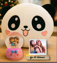 Kişiye Özel Fotoğraflı Panda Yastık & Best Friends Arkadaşa Hediye Işıklı Kar Küresi