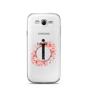 Pembe Çiçekli Harf Tasarım Süper Şeffaf Silikon Telefon Kılıfı Samsung Grand Neo