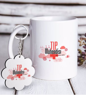 BK Gift Kişiye Özel Mesleki Tıp Mühendisi Beyaz Kupa ve Anahtarlık Hediye Seti (Model 1)