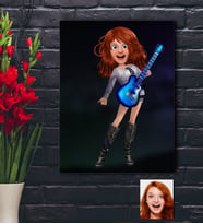 BK Gift Kişiye Özel Kadın Gitarist Animasyon Karikatürlü Kanvas Tablo 30x50cm -11