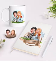 BK Gift Kişiye Özel Yılın En Mükemmel Çifti Karikatürlü Beyaz Defter Kalem ve Kupa Seti-68 (Model 1)