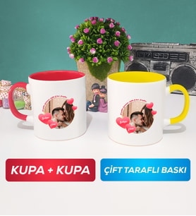 İkili Sevgiliye Sevgililer Günü Hediyesi 8 Kupa Bardak Kırmızı Sarı