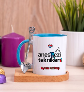 Anestezi Teknikeri Ahşap Altlıklı Mavi Kupa Bardak