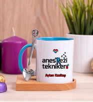 Anestezi Teknikeri Ahşap Altlıklı Mavi Kupa Bardak