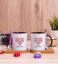 Love Tasarım Hediyelik Ahşap Altlıklı İkili Siyah Kupa Bardak