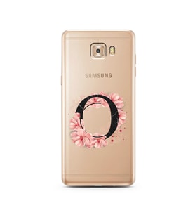 Pembe Çiçekli Harf Tasarım Süper Şeffaf Silikon Telefon Kılıfı Samsung C9 Pro O-
