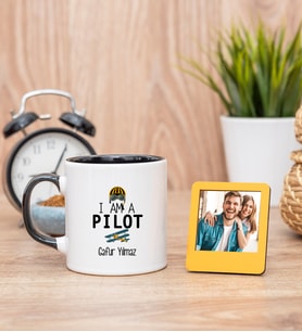 Pilot Siyah Kupa Bardak ve Sarı Mini Fotoğraf Çerçevesi