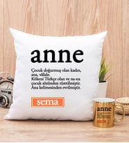 Anne Kelime Anlamı Yastık ve Gold Kupa Bardak