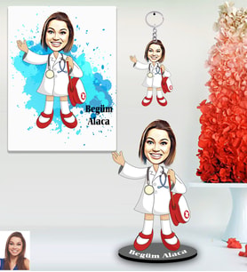 Kişiye Özel Doktor Karikatürlü 3 lü Hediye Seti Bayan-1