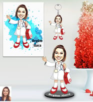 Kişiye Özel Doktor Karikatürlü 3 lü Hediye Seti Bayan-1
