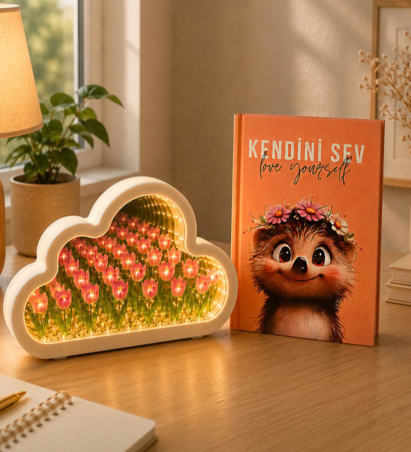 Sonsuzluk Bahçesi Bulut Gece Lambası & Kendini Sev Özel Defter Hediye Seti