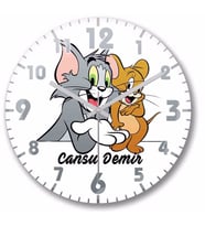 İsme Ve Kişiye Özel Çocuk Odası Tom Ve Jerry Bombeli Duvar Saati