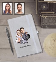 Kişiye Özel Gelin Damat Karikatürlü Gri Defter Kalem Hediye Seti   Mod-2