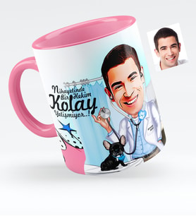 BK Gift Kişiye Özel Bay Veteriner Hekim Karikatürlü Pembe Kupa Bardak  1