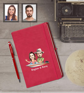 Kişiye Özel Sevgili Karikatürlü Kırmızı Defter Kalem Hediye Seti Model 19