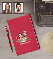 Kişiye Özel Sevgili Karikatürlü Kırmızı Defter Kalem Hediye Seti Model 19
