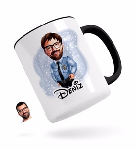 BK Gift Kişiye Özel Erkek Polis Karikatürlü Siyah Kupa Bardak-1