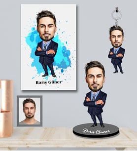 Kişiye Özel Öğretmen Karikatürlü 3 lü Hediye Seti Bay-8