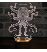 3 Boyutlu Ahtapot Led Masa Lambası Ahşap Taban