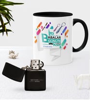 BK Gift Kişiye Özel İlk Babalar Günün Kutlu Olsun Siyah Kupa Bardak Benzinli Çakmak Seti-6 (Model 1)