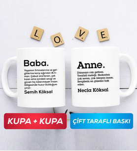 İkili Kişiye Özel Baba ve Anne Kupa Bardak Beyaz