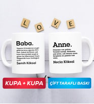 İkili Kişiye Özel Baba ve Anne Kupa Bardak Beyaz