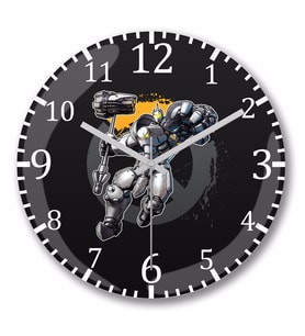 Overwatch One Fanart Reinhardt  Duvar Saati Bombeli Gercek Cam