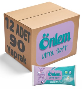 Önlem Islak Havlu Mendil 90 Yaprak Papatya Özü (12 Li Set) Plastik Kapaklı 1080 Yaprak
