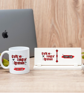Grafik Ve Fotoğraf Öğretmeni Beyaz Kupa Bardak Ve Masa İsimliği Set