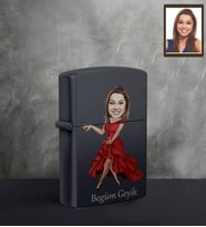 Kişiye Özel Bayan Karikatürlü UV Baskılı Siyah Benzinli Çakmak Model-9