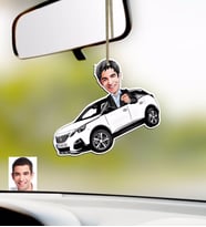 BK Gift Kişiye Özel Erkek Peugeot 5008 Karikatürlü Ahşap Plakalı Araba Dikiz Ayna Süsü (Beyaz)