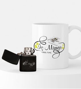 BK Gift Kişiye Özel İç Mimar Temalı Çakmak ve Kupa Seti - 1