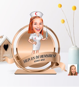 BK Gift Kişiye Özel Yılın En İyi Hemşiresi Karikatürlü 3D Ahşap Biblo Plaket - 1