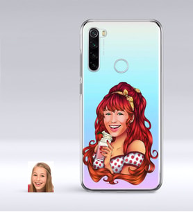 BK Gift Kişiye Özel Kadın Karikatürlü Xiaomi Redmi Note 8 İnce Şeffaf Silikon Telefon Kapağı-54 (Beyaz)