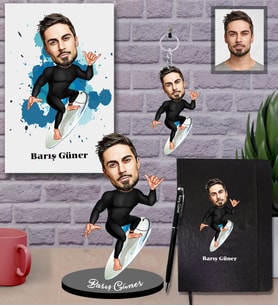 Kişiye Özel Sporcu Karikatürlü 5 li Hediye Seti Bay-10