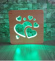 Sevgiliye Hediye Kalpler Ahşap Gece Lambası 16 Renkli Led Lamba