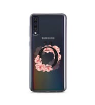 Pembe Çiçekli Harf Tasarım Süper Şeffaf Silikon Telefon Kılıfı Samsung A50 Ö-Har