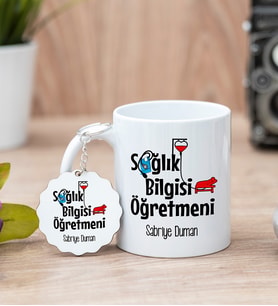 Sağlık Bilgisi Öğretmeni Beyaz Kupa Bardak Ve Anahtarlık Set